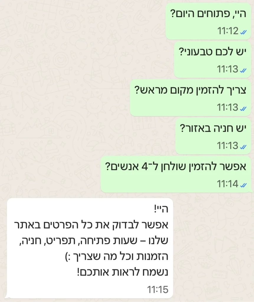 למה כל מסעדה צריכה אתר - התכתבות ווטסאפ עם לקוח - 3Pines Studio