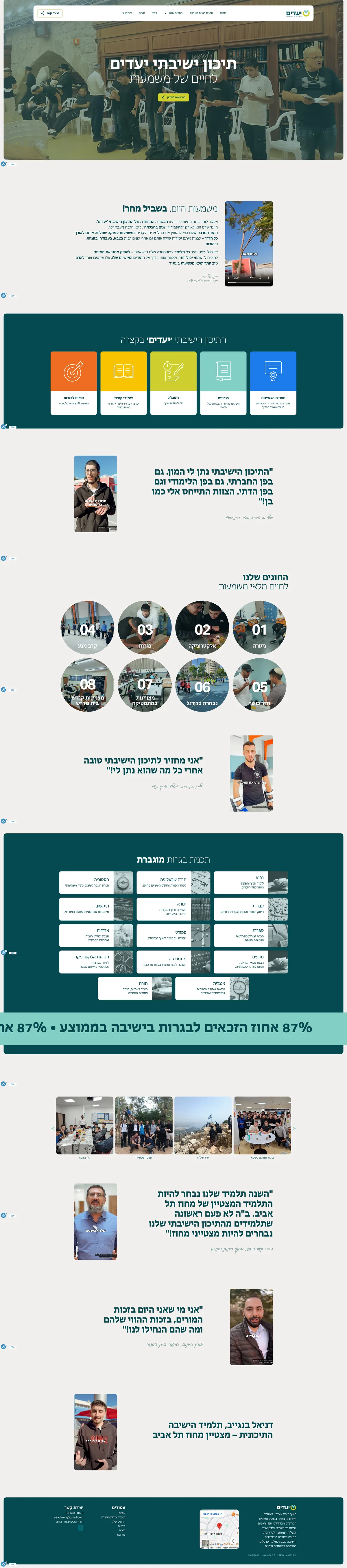 צילום מסך של עמוד הבית באתר תיכון ישיבתי יעדים