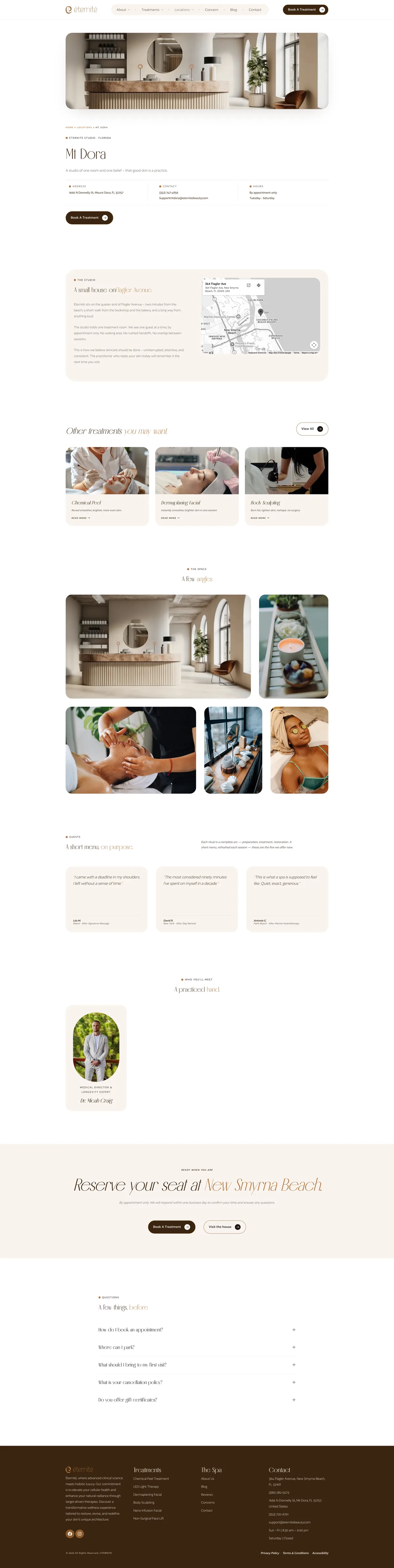 צילום מסך של עמוד סניף Mt Dora באתר Éternité Spa