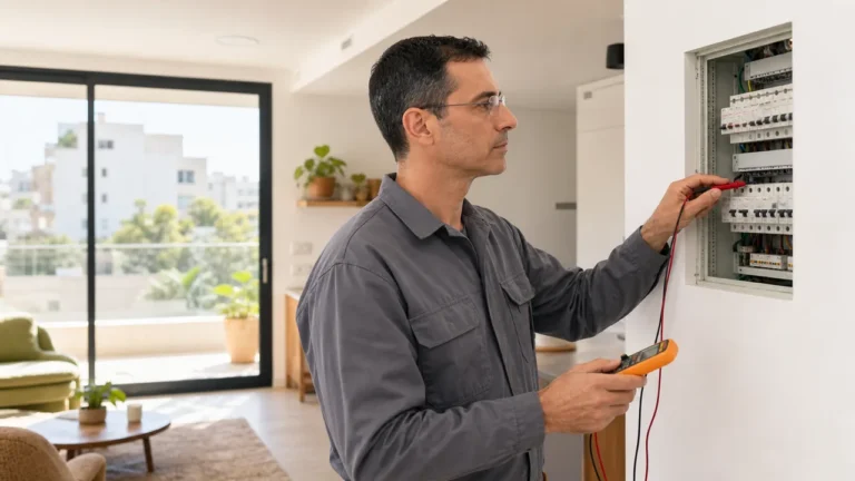 חשמלאי ישראלי עובד בלוח חשמל - בניית אתר לחשמלאים