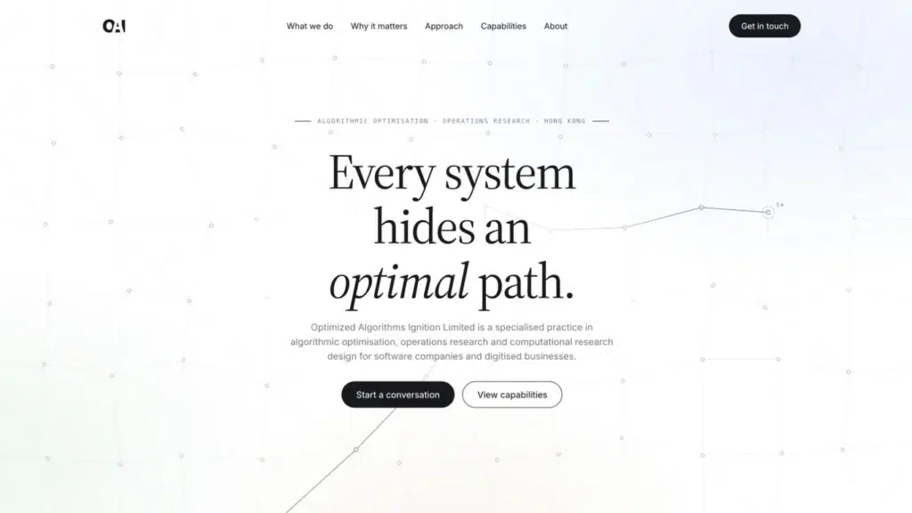 מסך הפתיחה של המיני-סייט Optimized Algorithms Ignition