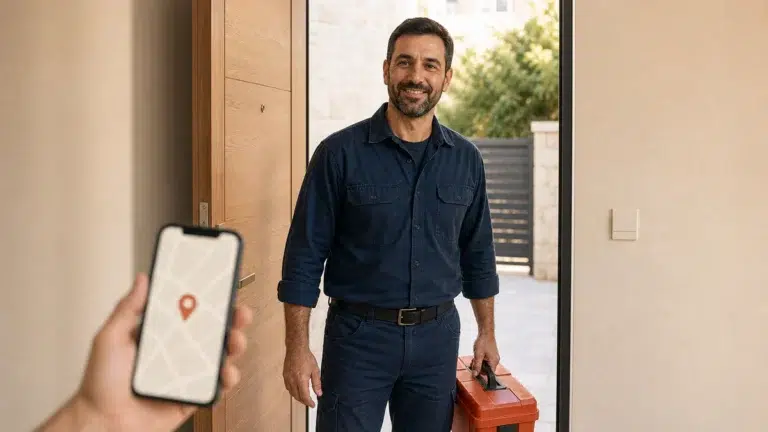 בעל מקצוע מגיע לבית לקוח לאחר שנמצא בחיפוש מקומי בטלפון