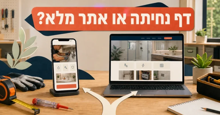 דף נחיתה בטלפון מול אתר מלא במחשב לבעל מקצוע