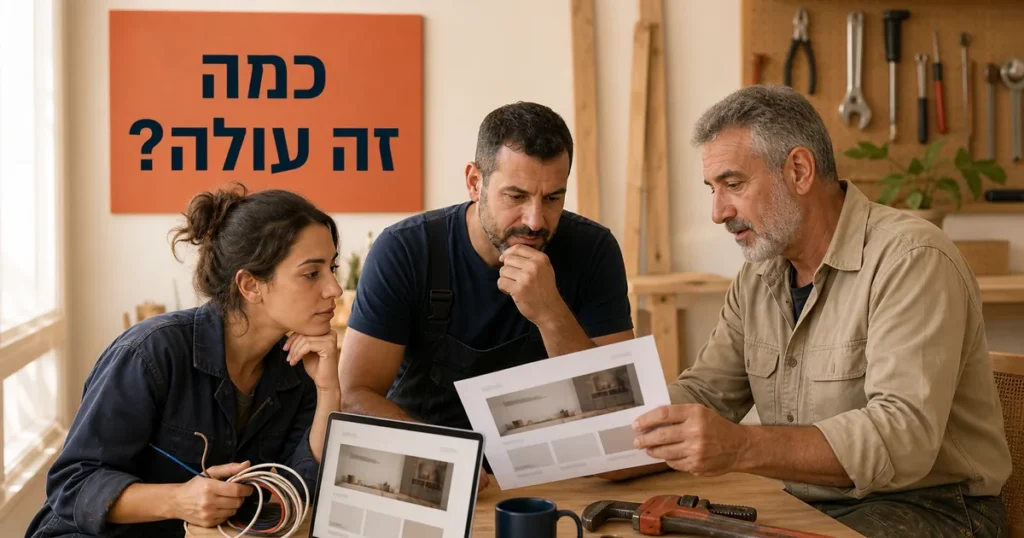אינסטלטור, חשמלאית וקבלן שיפוצים משווים עלות של אתר מקצועי